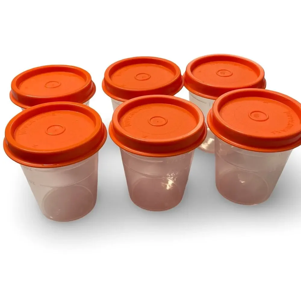 Vintage Tupperware Midgets Containers Set of 6 Orange Lids Seals 4789A 201 USA